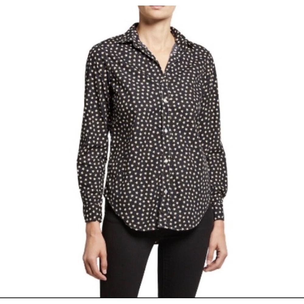 Frank & Eileen Frank Star Print Button Up Shirt Black Tan Italian Cotton Medium